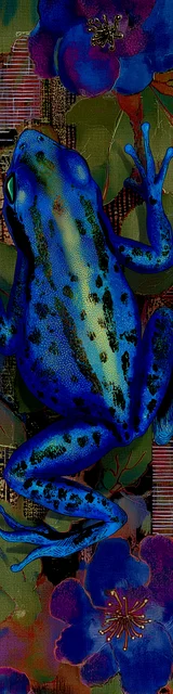 Free printable frog bookmark featuring climbing blue frog